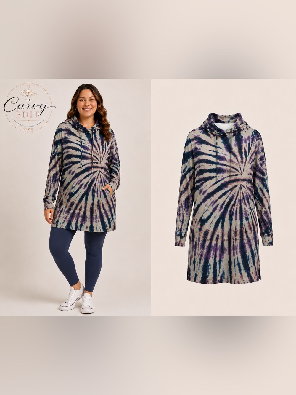 Torrid Tie-Dye Hooded Sweatshirt Tunic Size 2 Purple Blue Oversized Cozy